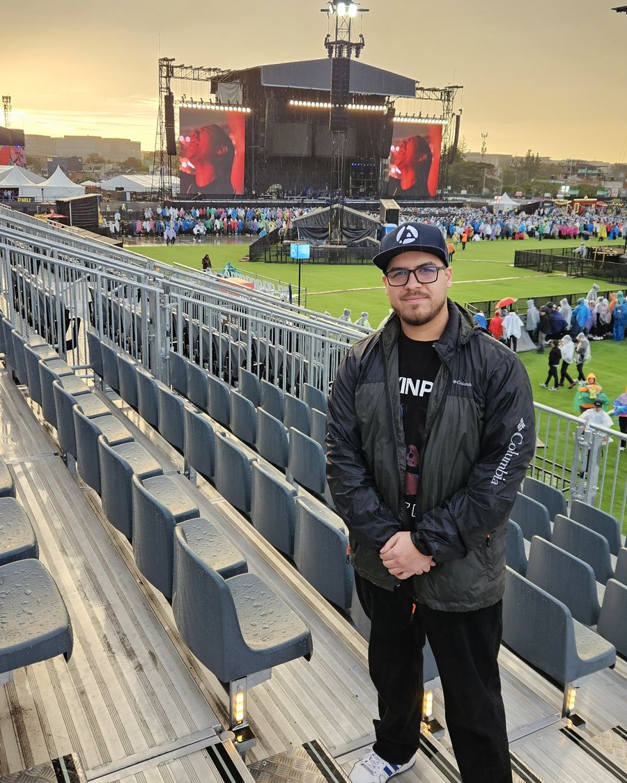 Pablo in the stands before a Linkin Park concert in Bogotá